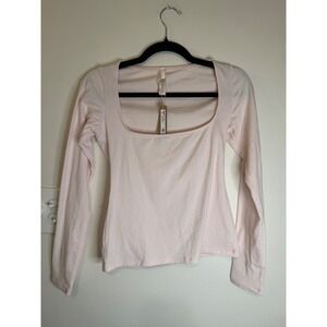 Skims Cotton Jersey Scoop Neck Long Sleeve Top Barely Pink Size M NWT